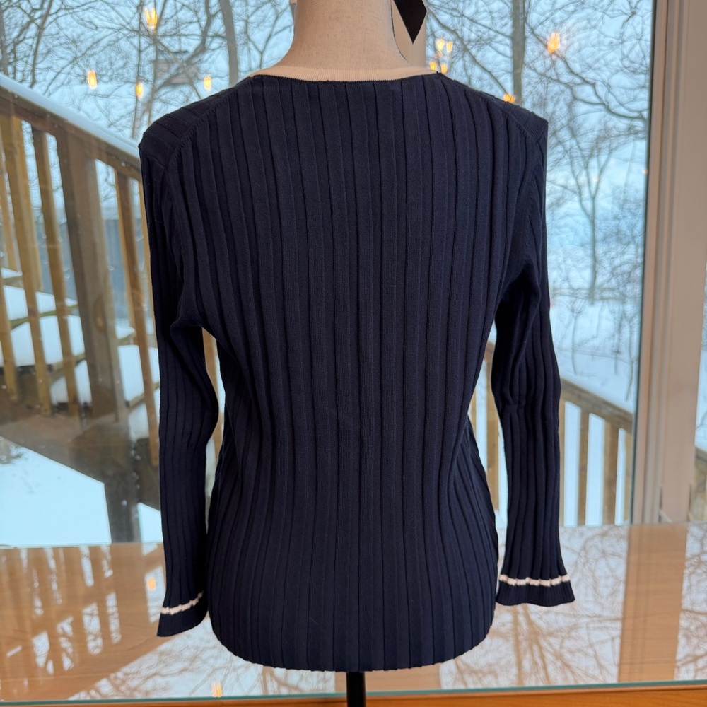 Classic Brooks Brothers Navy Sweater with White Trim - Picture 3 of 9